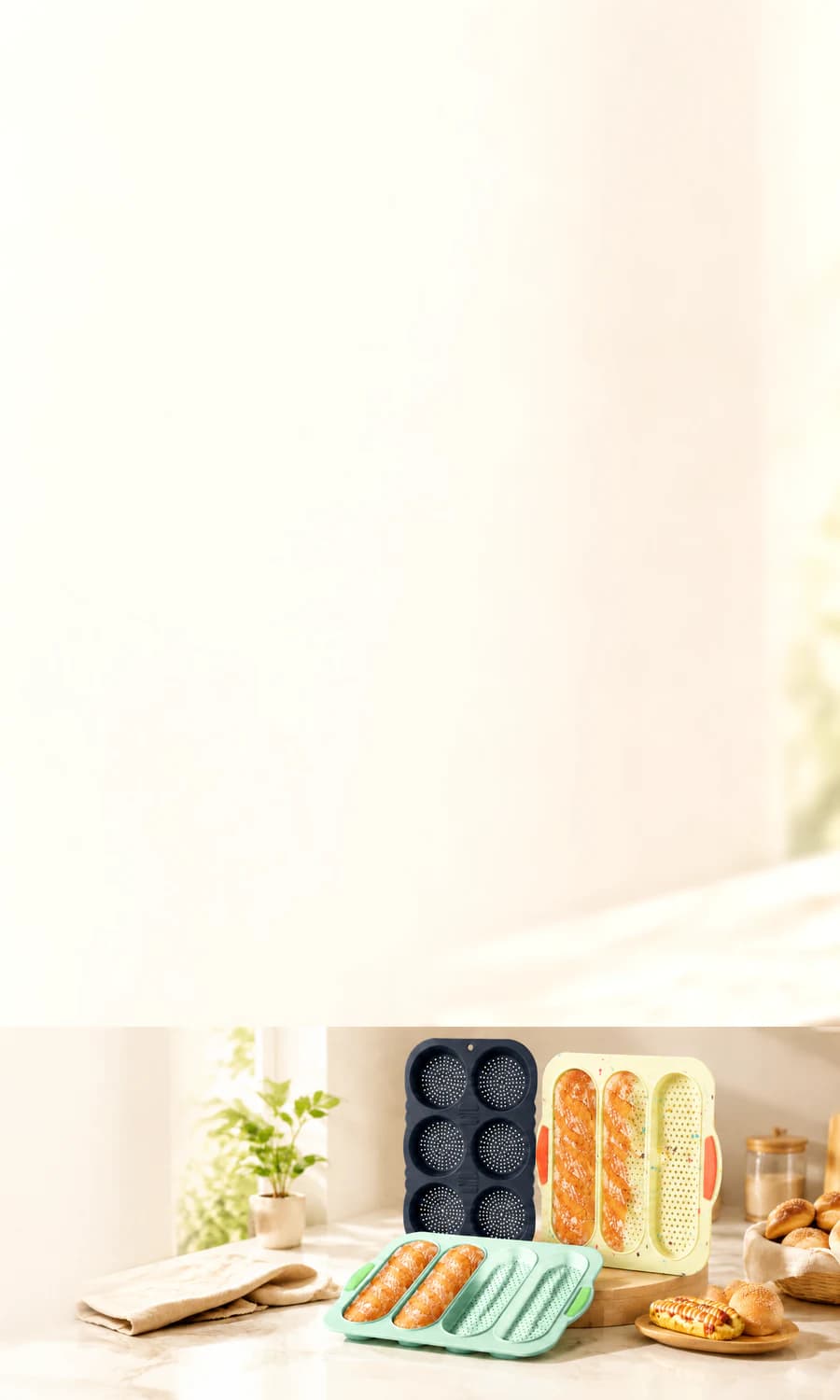 Obsoorth silicone bread and bun molds in a warm kitchen setting