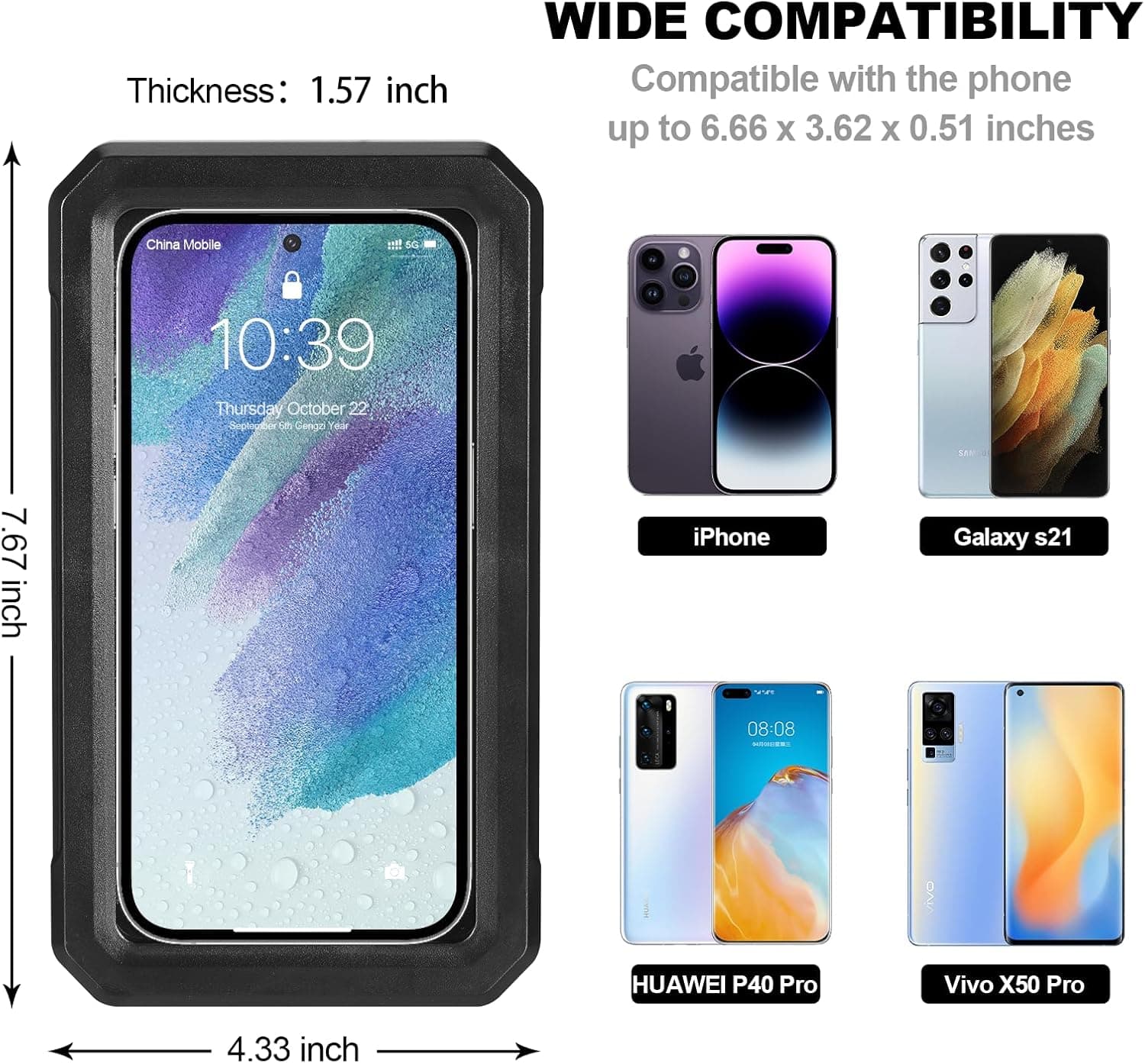 Compatibility and dimensions of the Obsoorth black shower phone holder