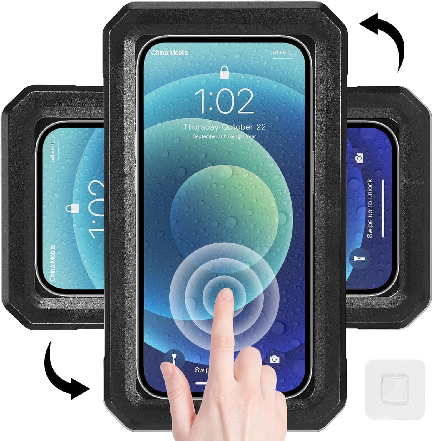 Obsoorth black waterproof shower phone holder with rotating wall mount
