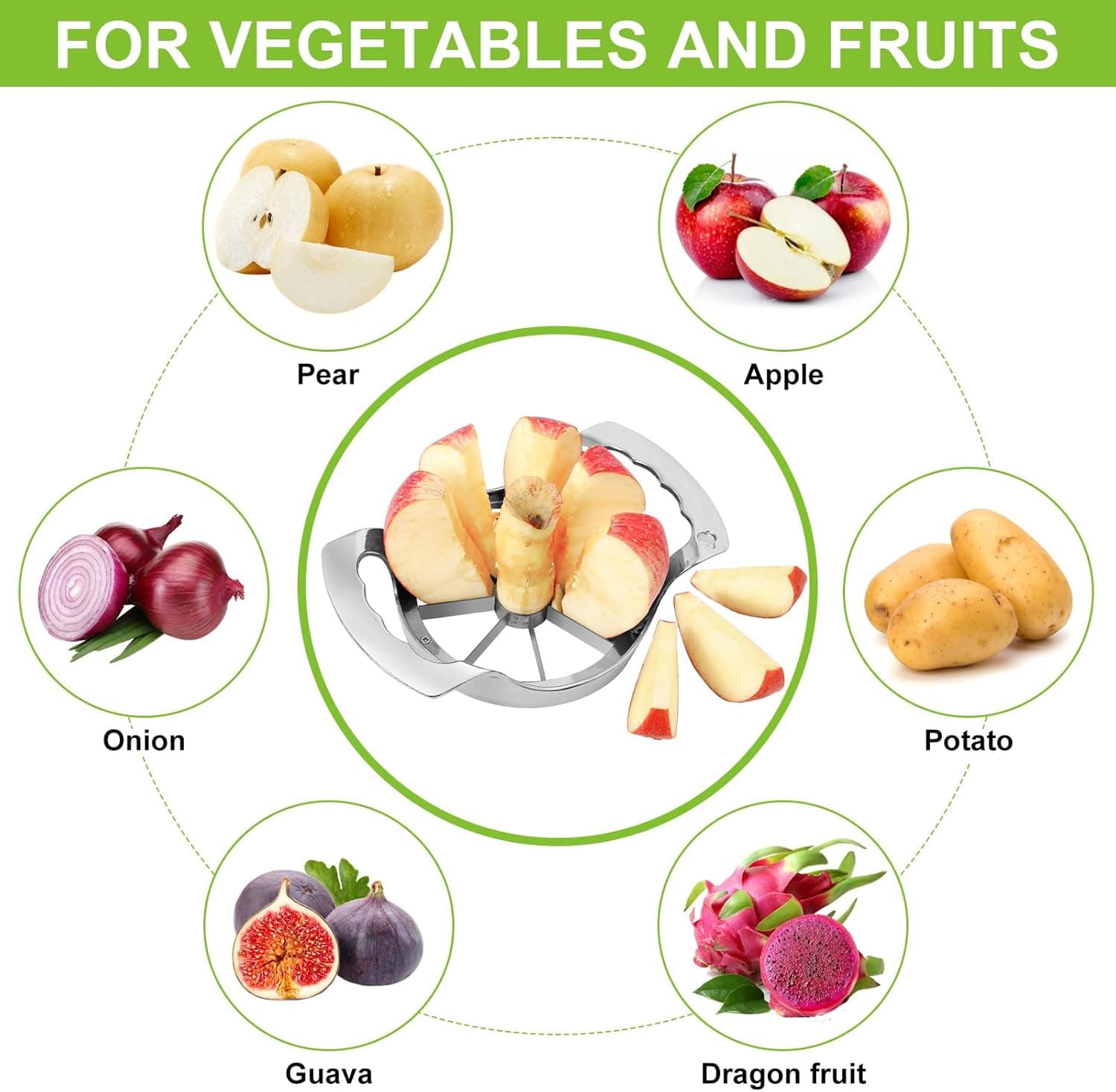 Obsoorth apple slicer used with everyday fruits and vegetables