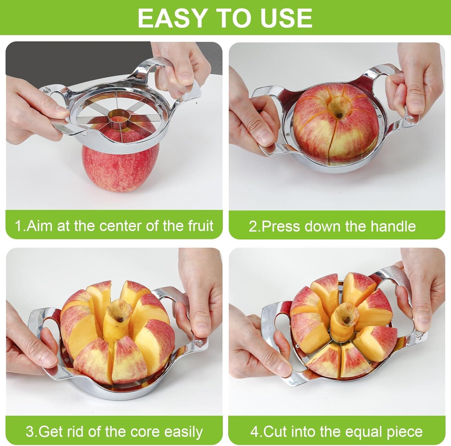 Three-step guide to using the Obsoorth apple slicer and corer