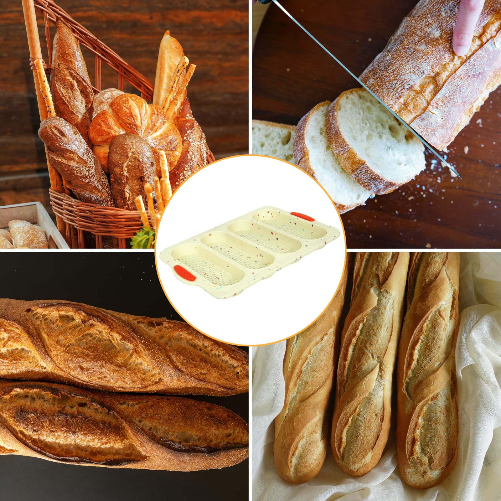 Obsoorth beige silicone bread loaf pan for baguette-style bread