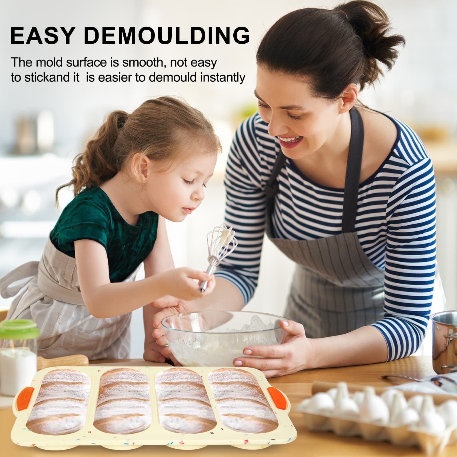 Obsoorth beige silicone bread loaf pan with dough-filled cavities