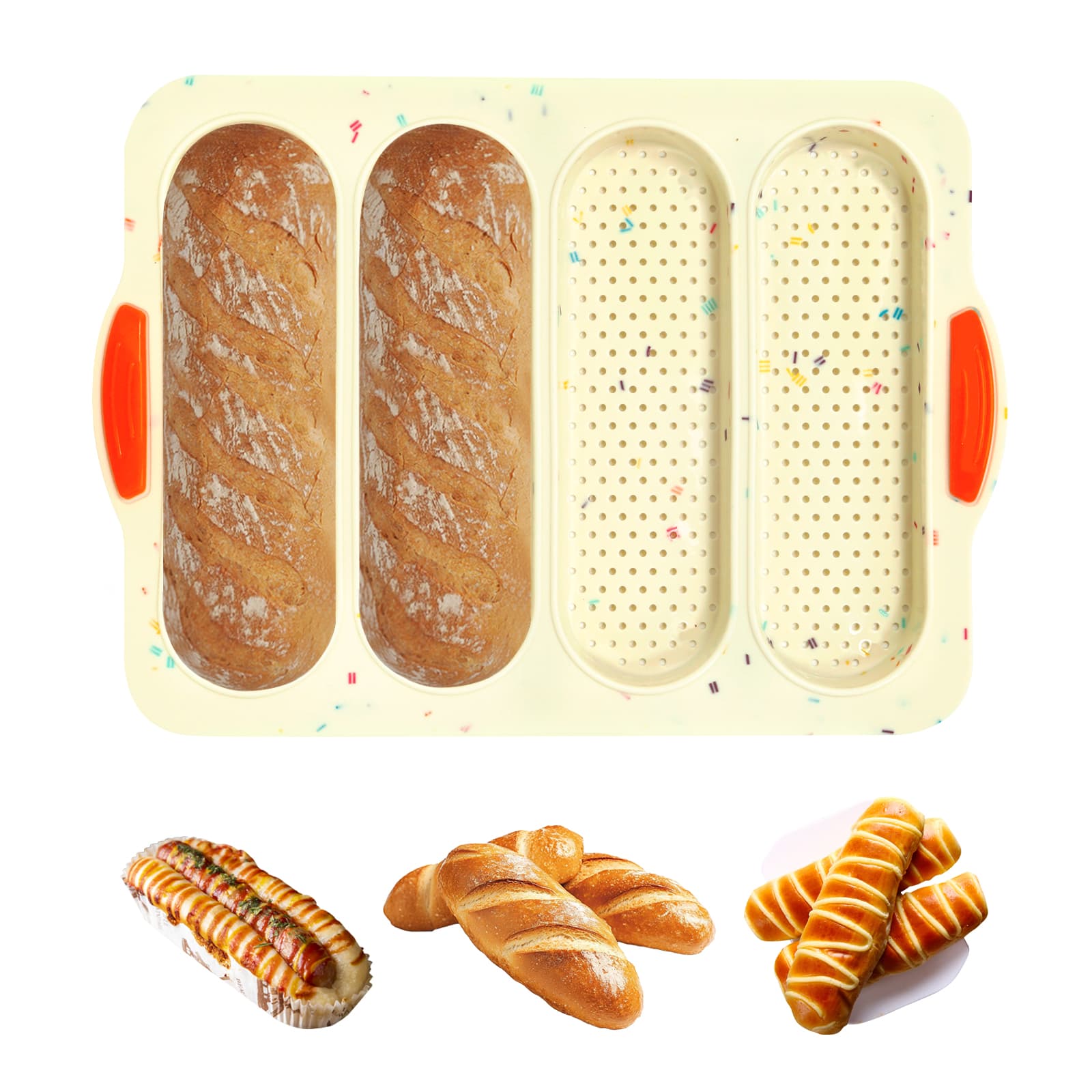Obsoorth beige four-cavity silicone bread loaf pan