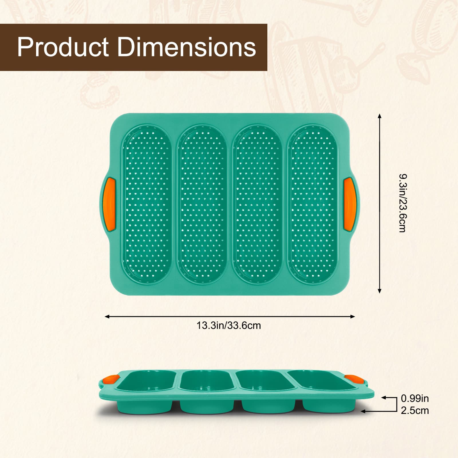 Obsoorth dark green silicone bread loaf pan detail