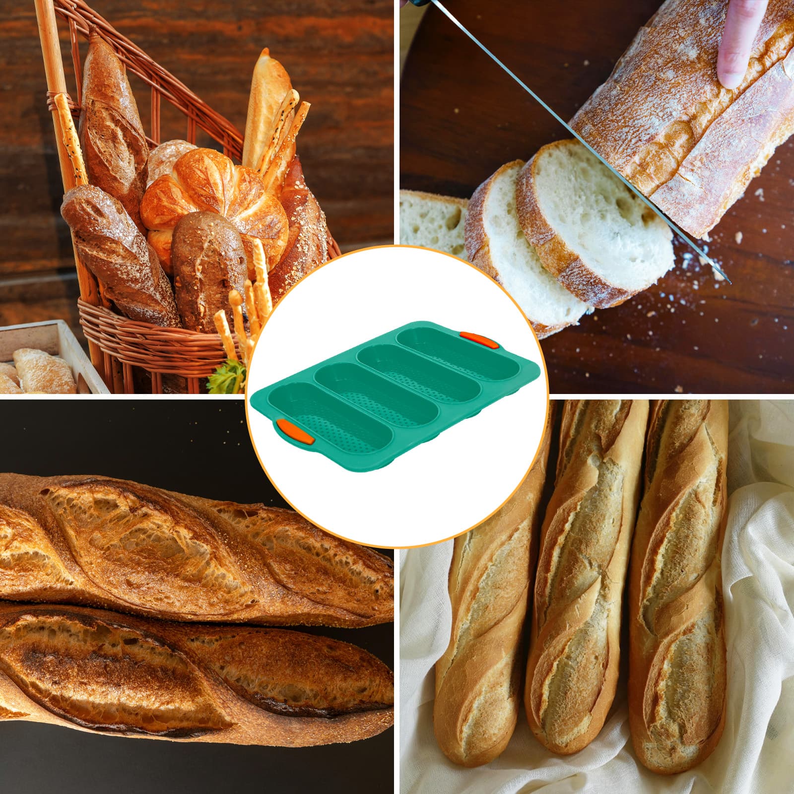 Obsoorth silicone bread loaf pan for baguette-style bread