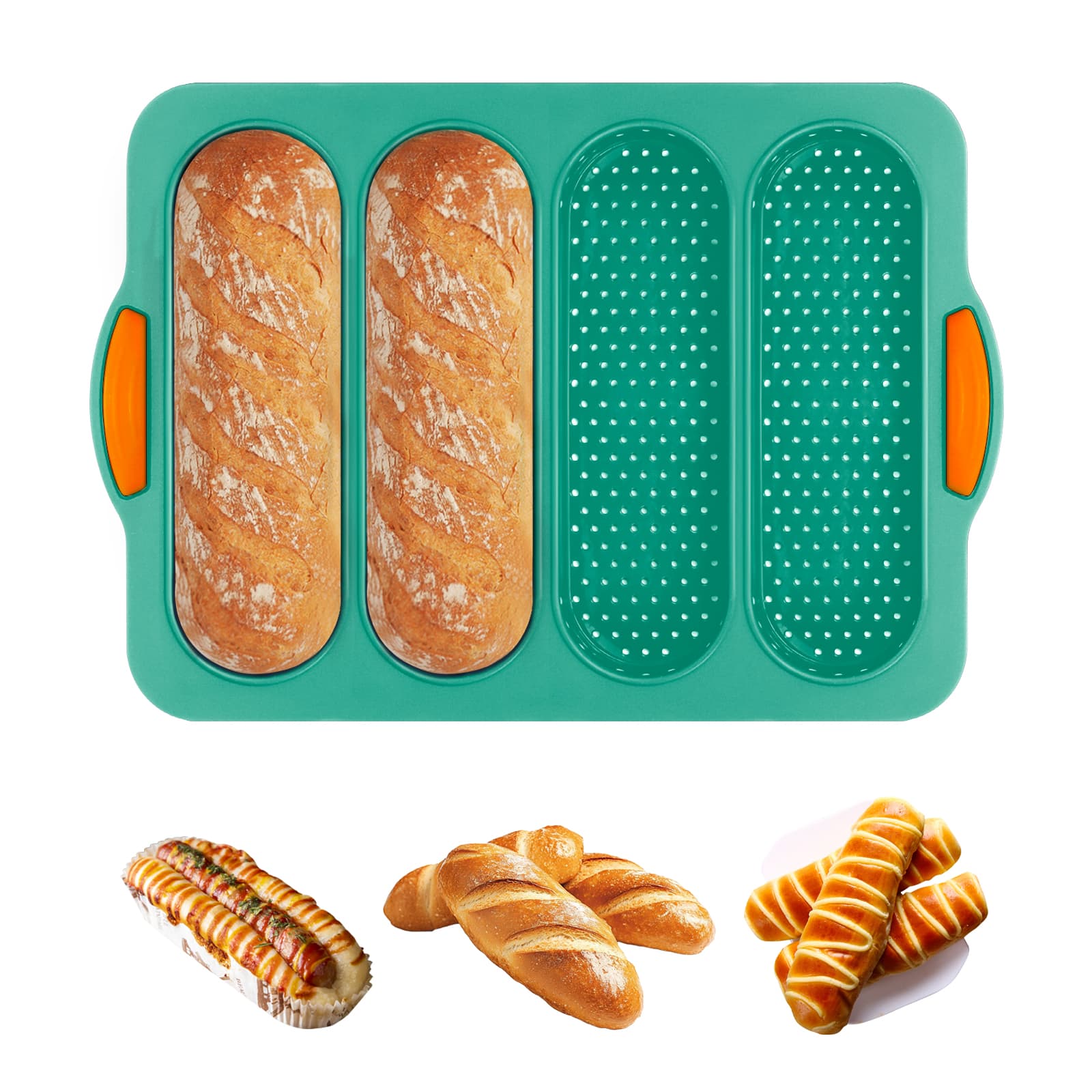 Obsoorth dark green four-cavity silicone bread loaf pan