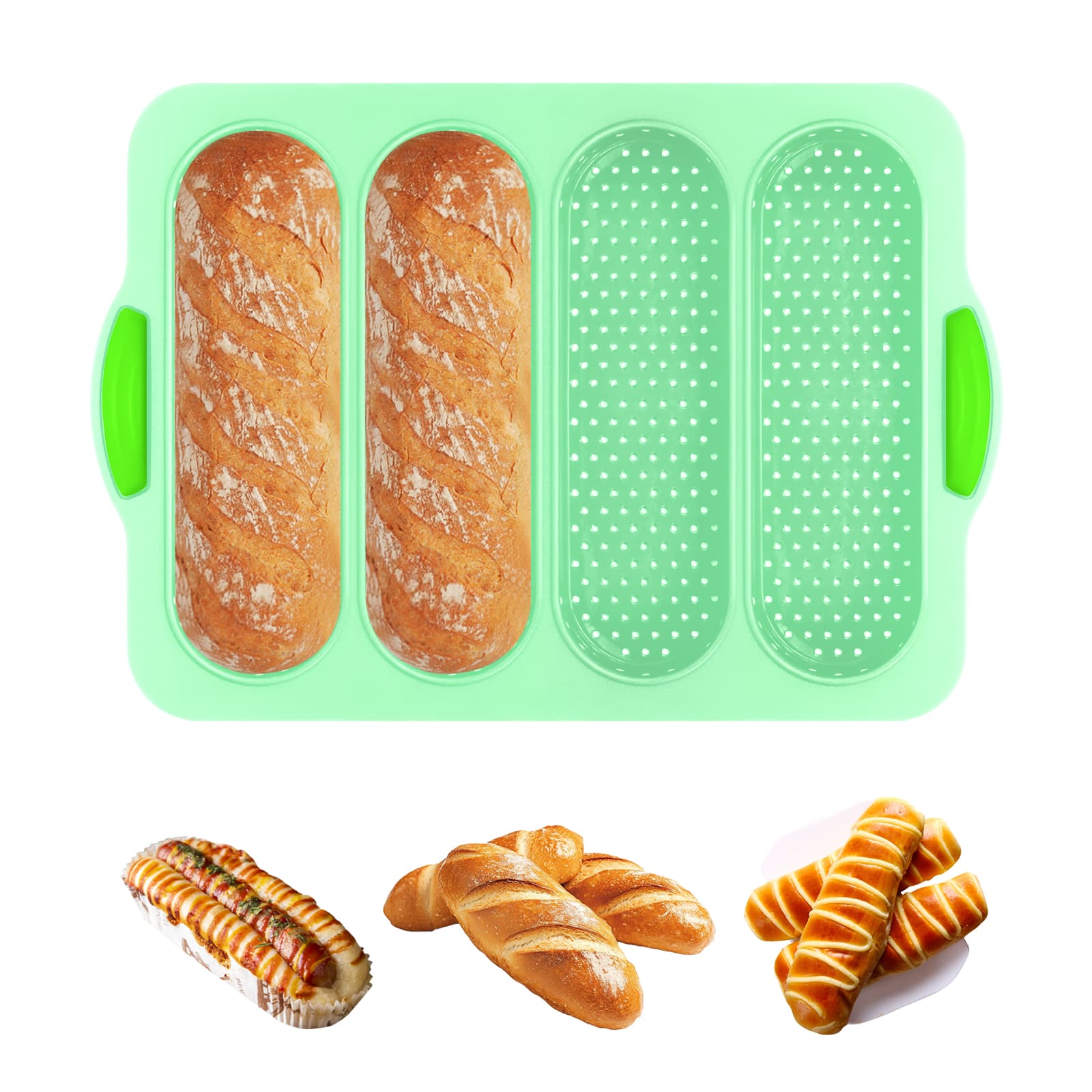 Obsoorth aqua green four-cavity silicone bread loaf pan