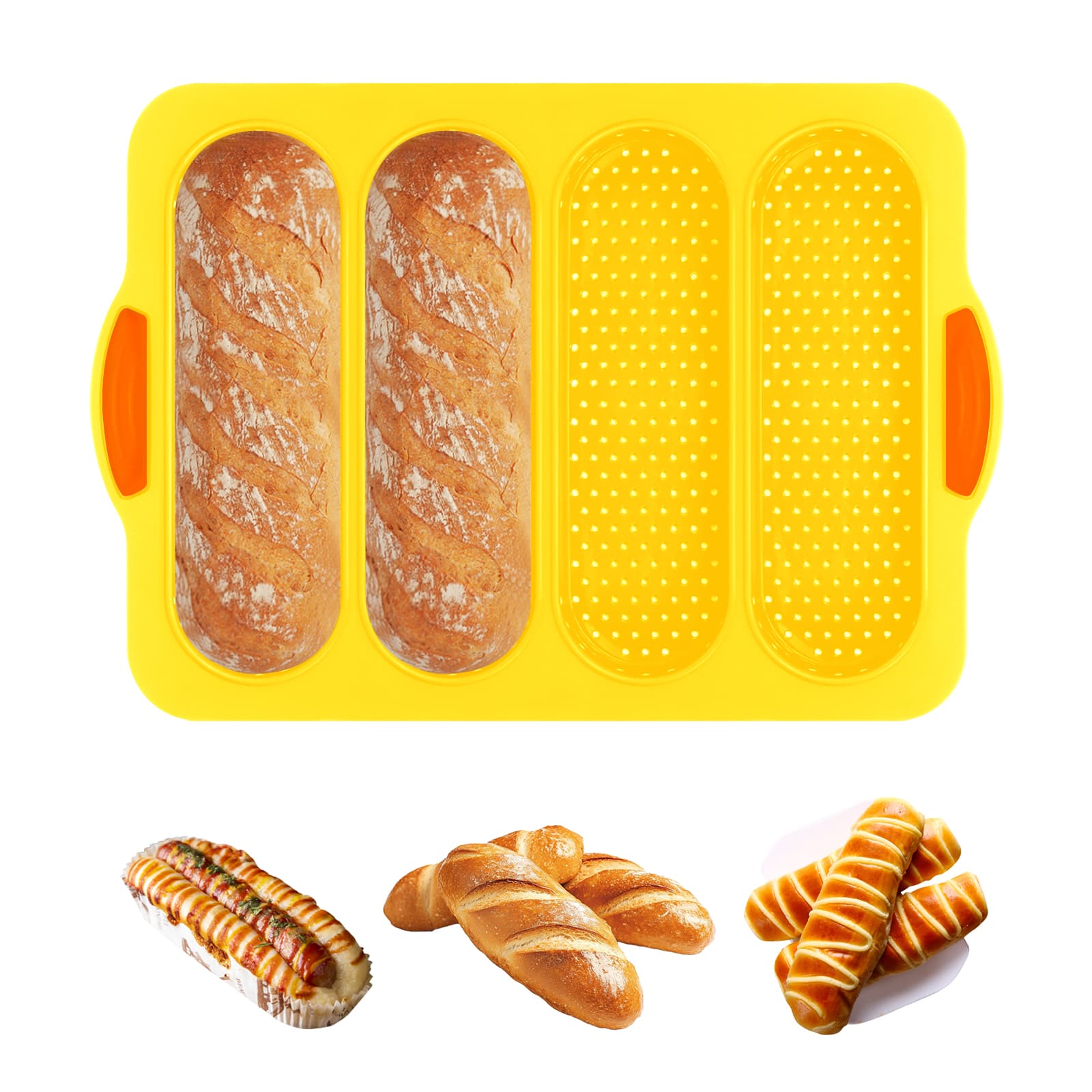 Obsoorth yellow four-cavity silicone bread loaf pan