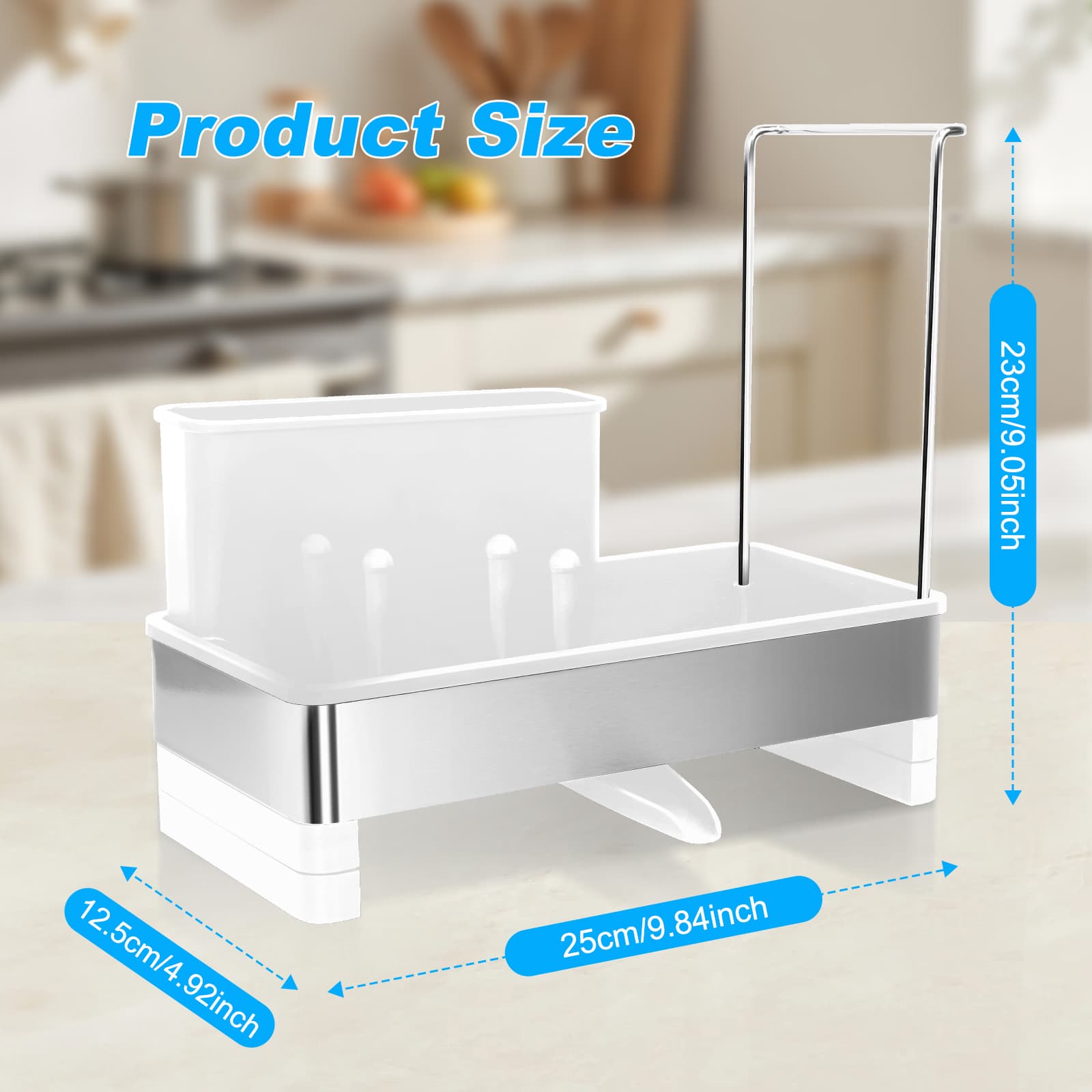 Dimensions of the Obsoorth white kitchen sink caddy