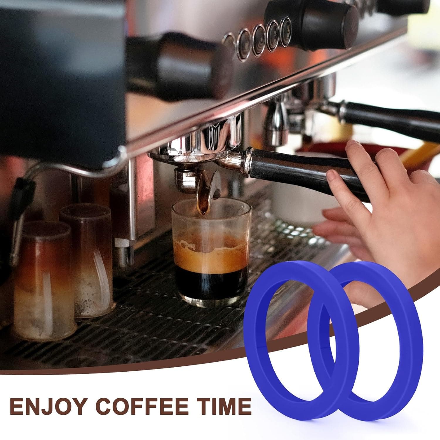 Obsoorth blue E61 silicone group gaskets used with an espresso machine