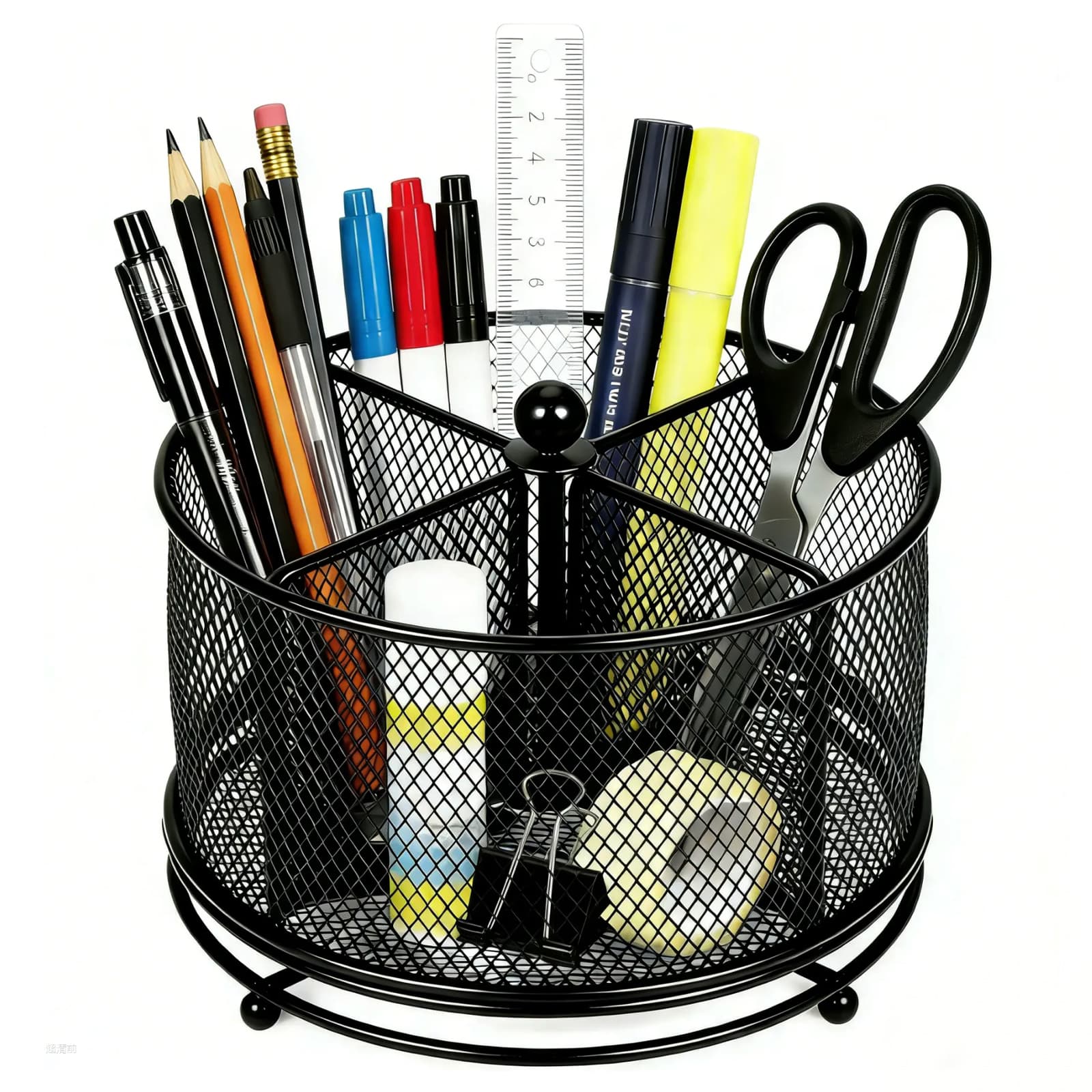 Obsoorth round black rotating mesh pen organizer