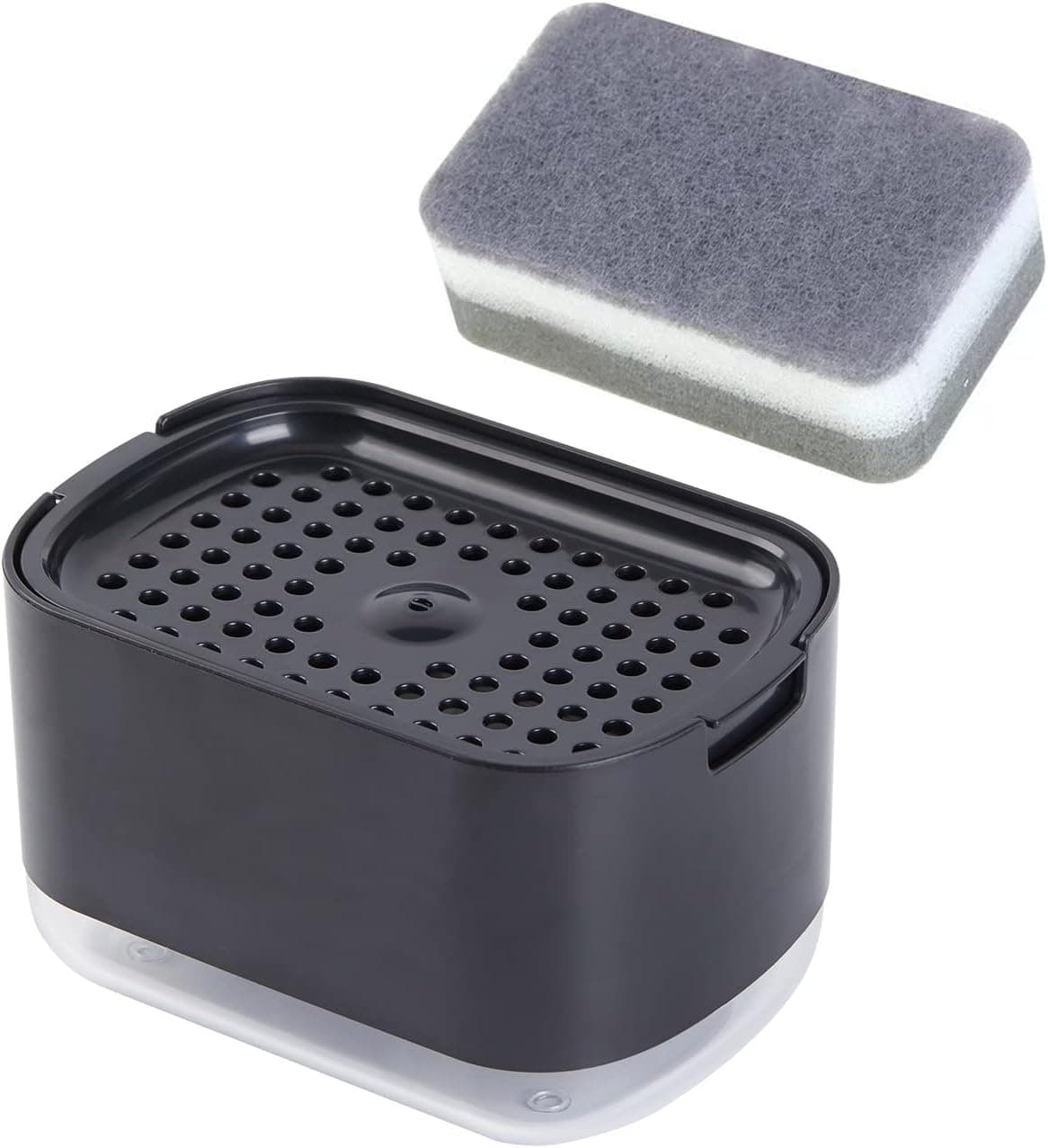Obsoorth black push-down dish soap dispenser with sponge holder from Amazon
