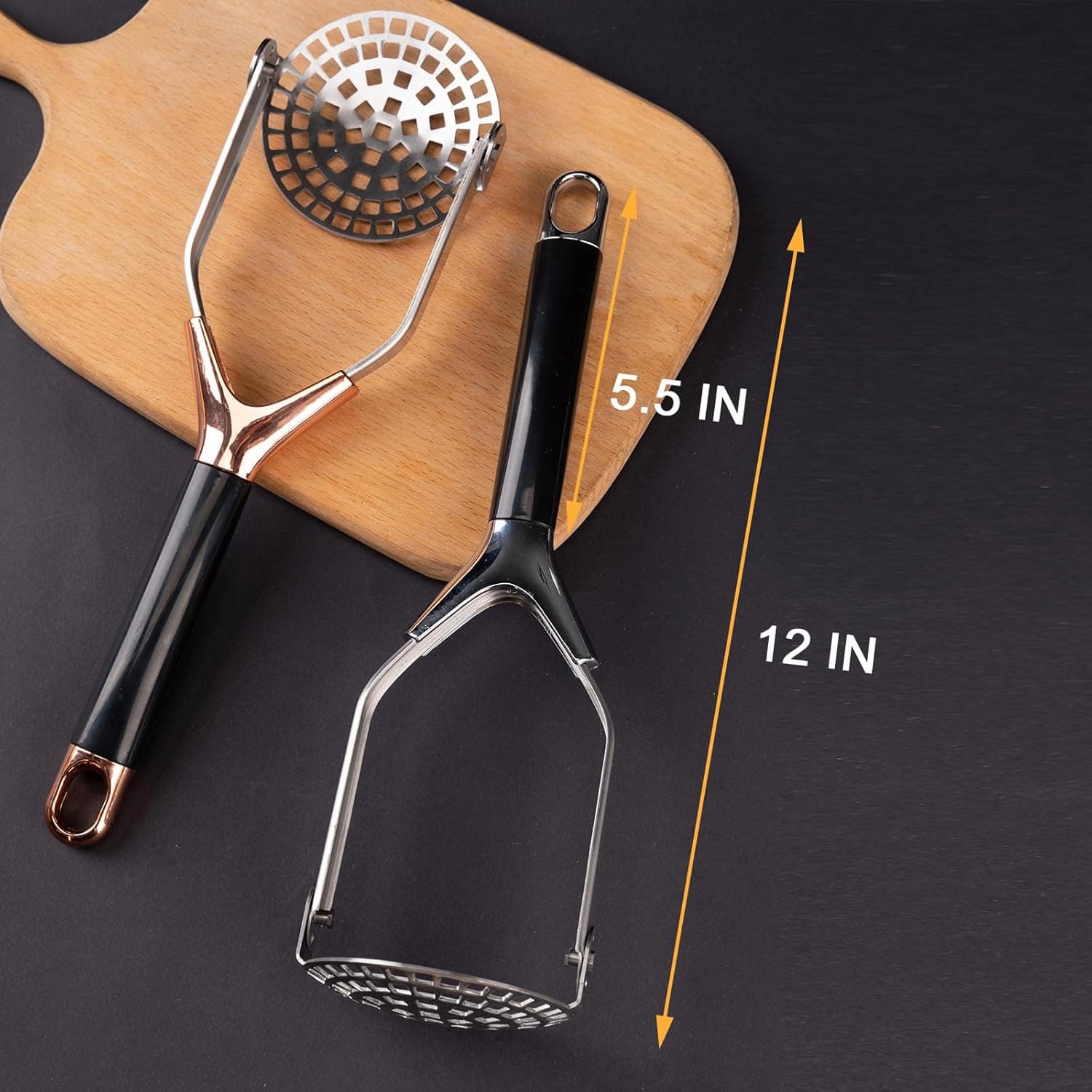 Dimensions of the Obsoorth rose gold foldable potato masher