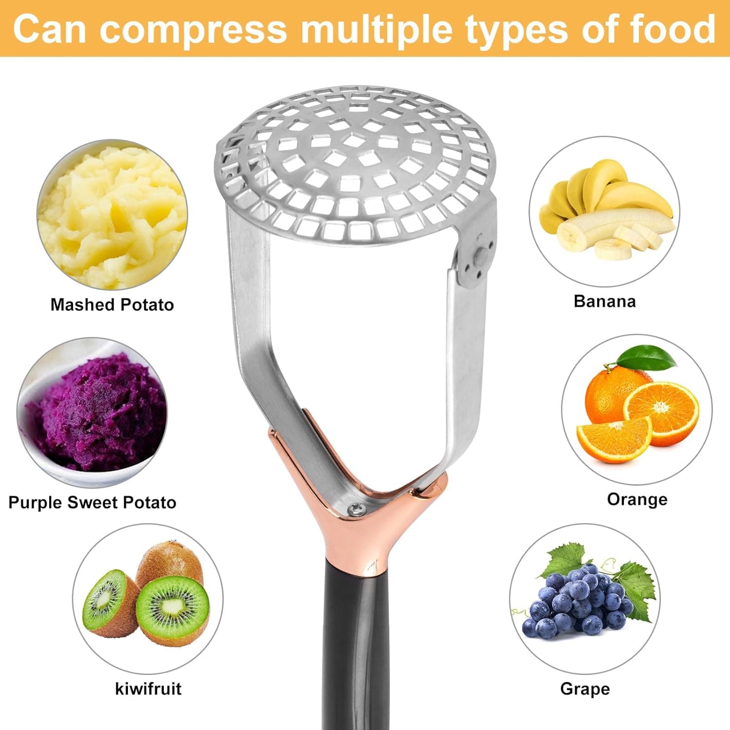 Obsoorth rose gold foldable potato masher for soft foods