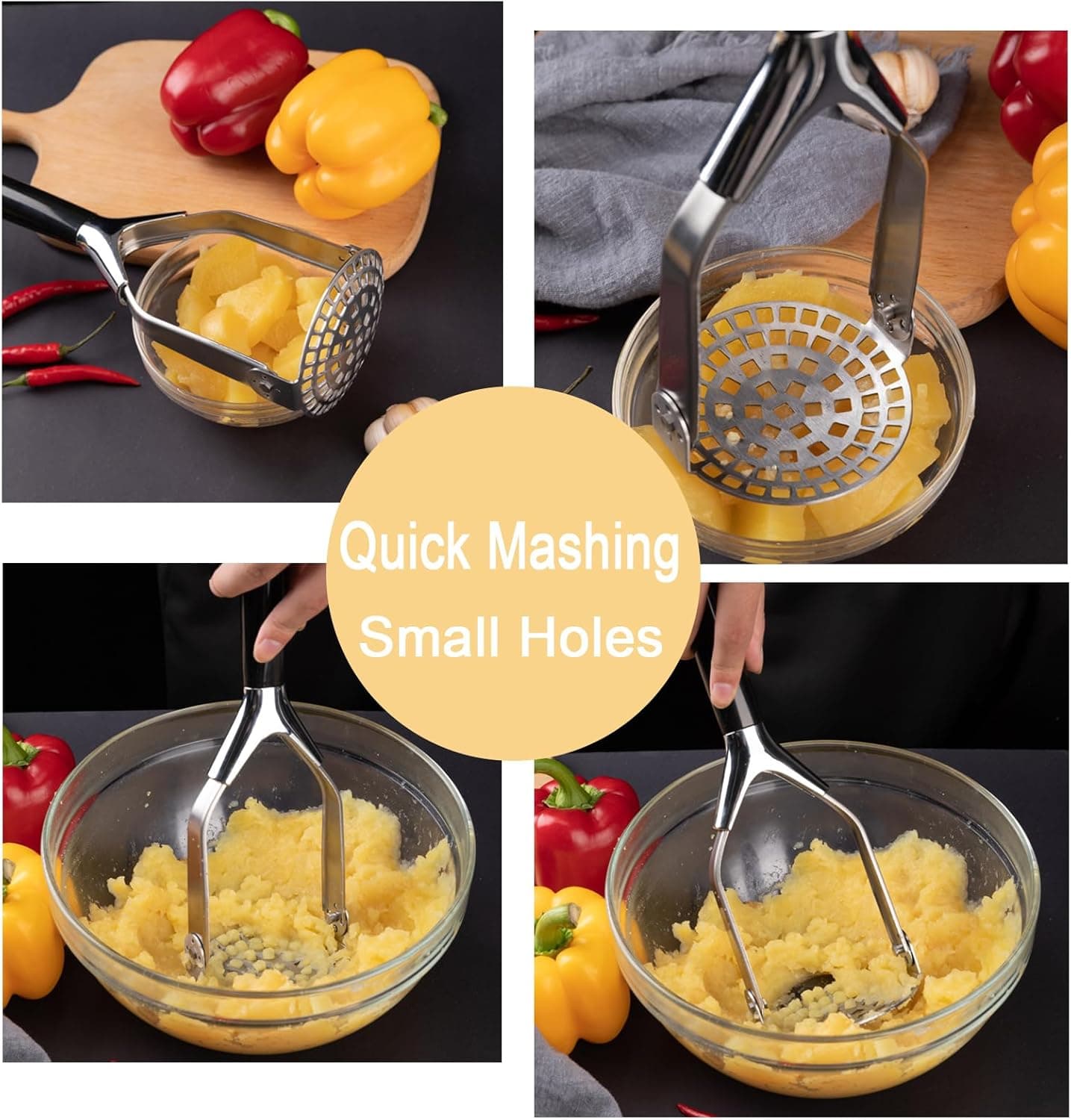 Obsoorth foldable potato masher pressing cooked potatoes