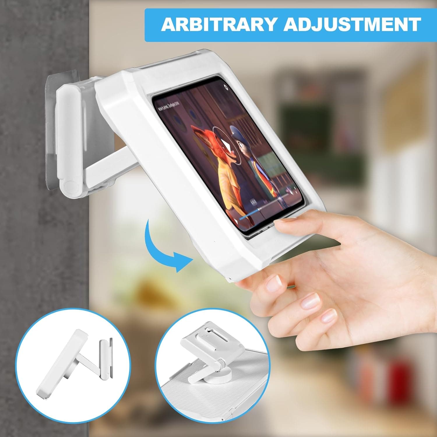 Adjustable viewing angle of the Obsoorth white wall-mounted shower phone holder