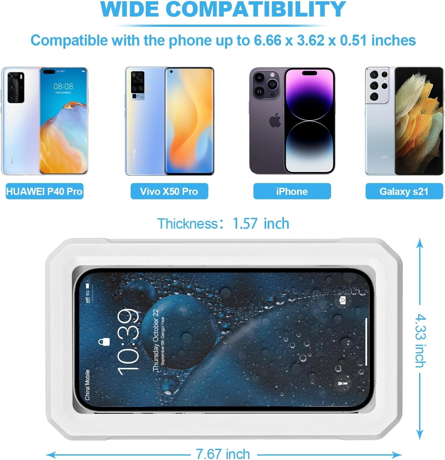 Phone size compatibility guide for the Obsoorth white shower phone holder
