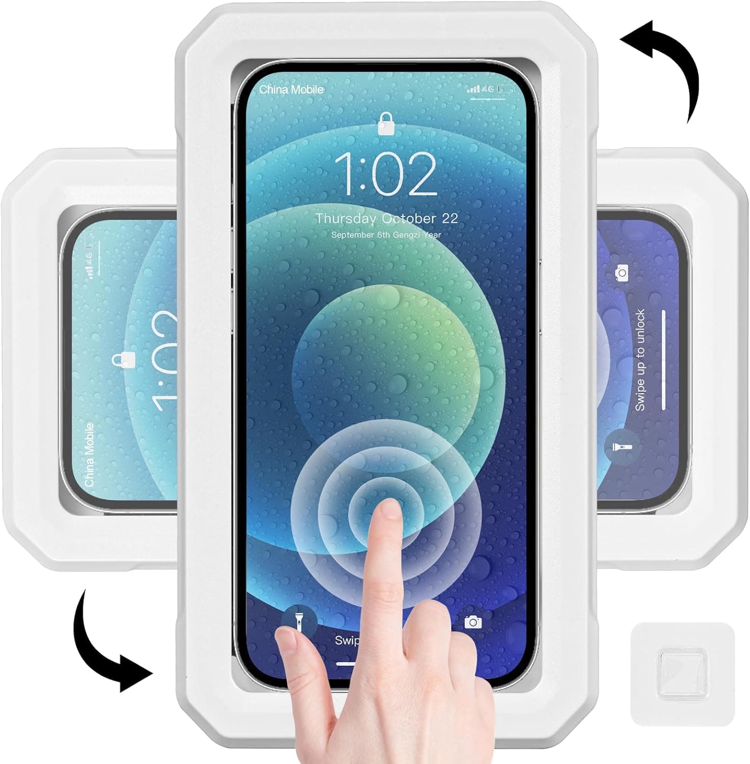 Obsoorth white waterproof shower phone holder mounted on a wall