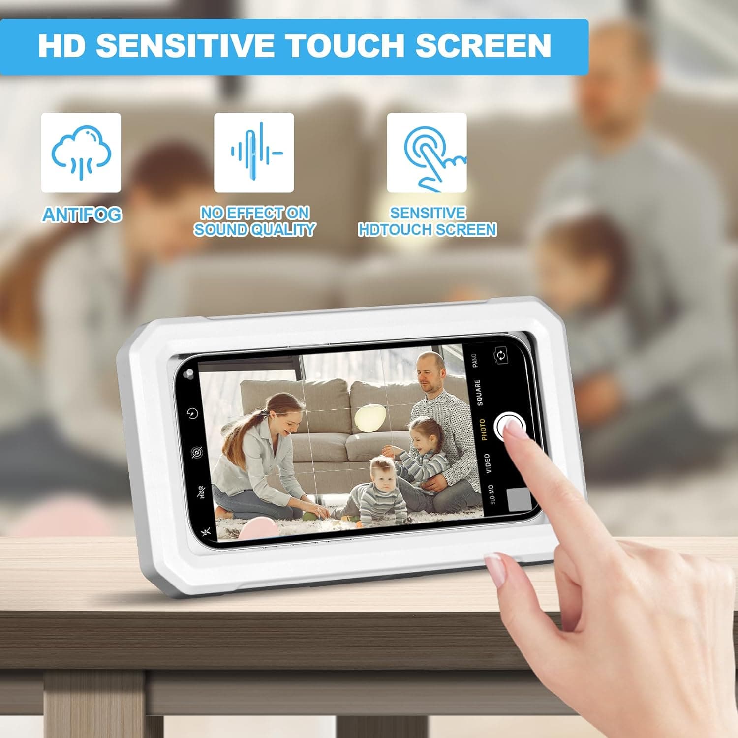 High-sensitivity touch screen feature of the Obsoorth white shower phone holder