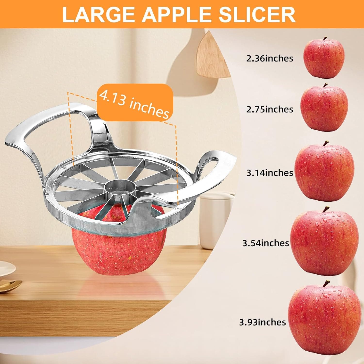 Apple size guide for the 4.13-inch Obsoorth apple slicer opening