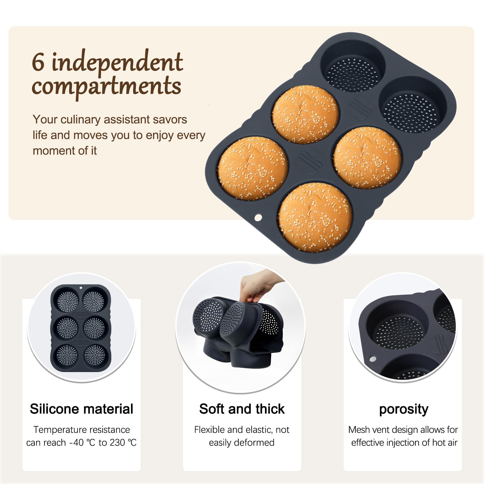 Obsoorth silicone hamburger bun pan detail view 5