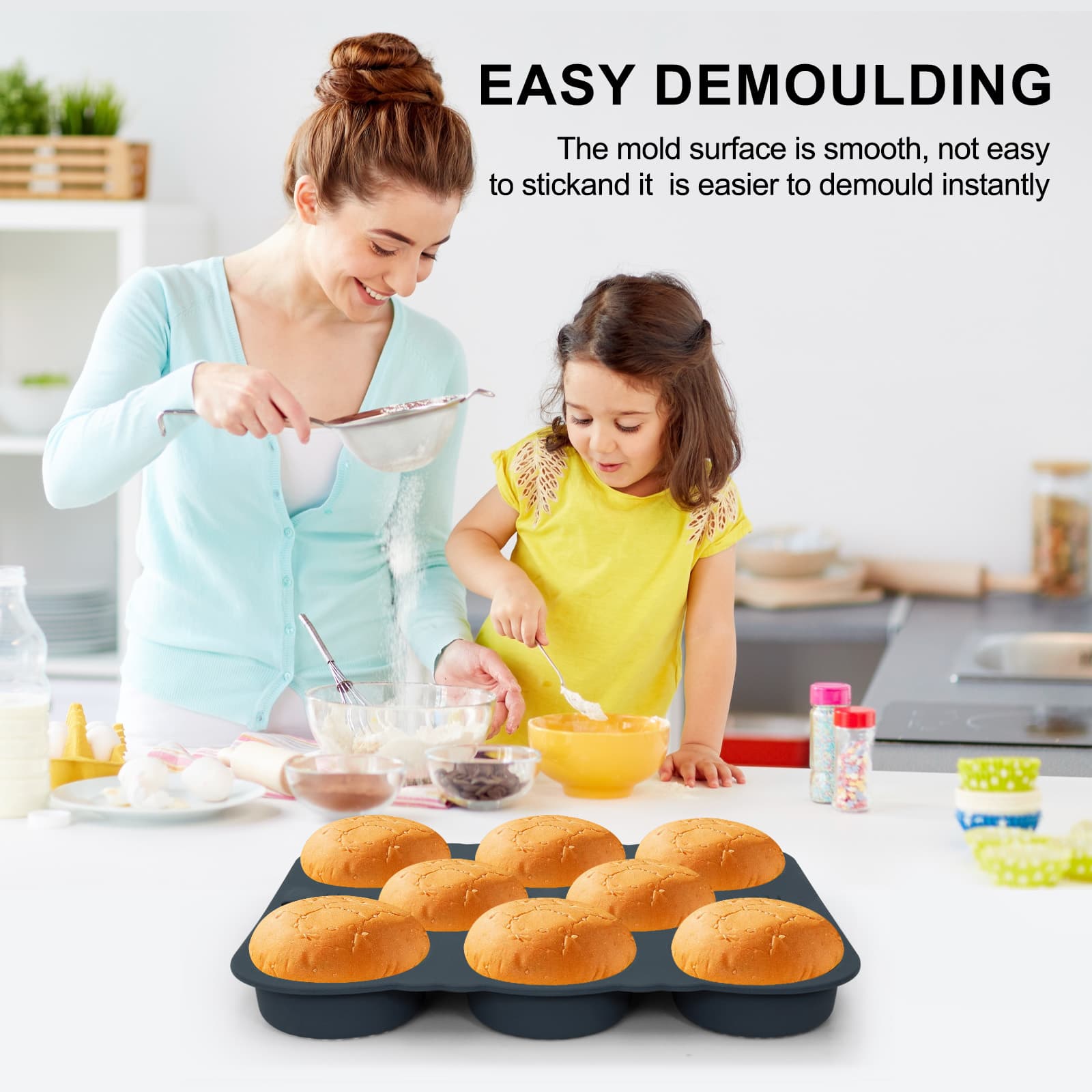 Smooth silicone cavities designed for easy bun release