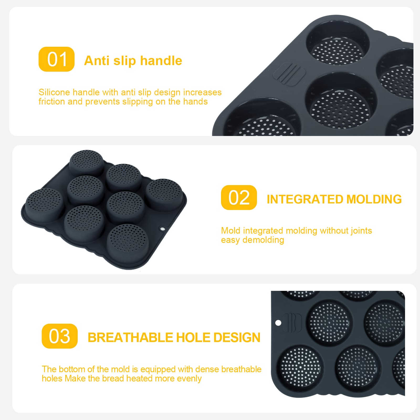 Textured grips, one-piece molding and perforated cavity details