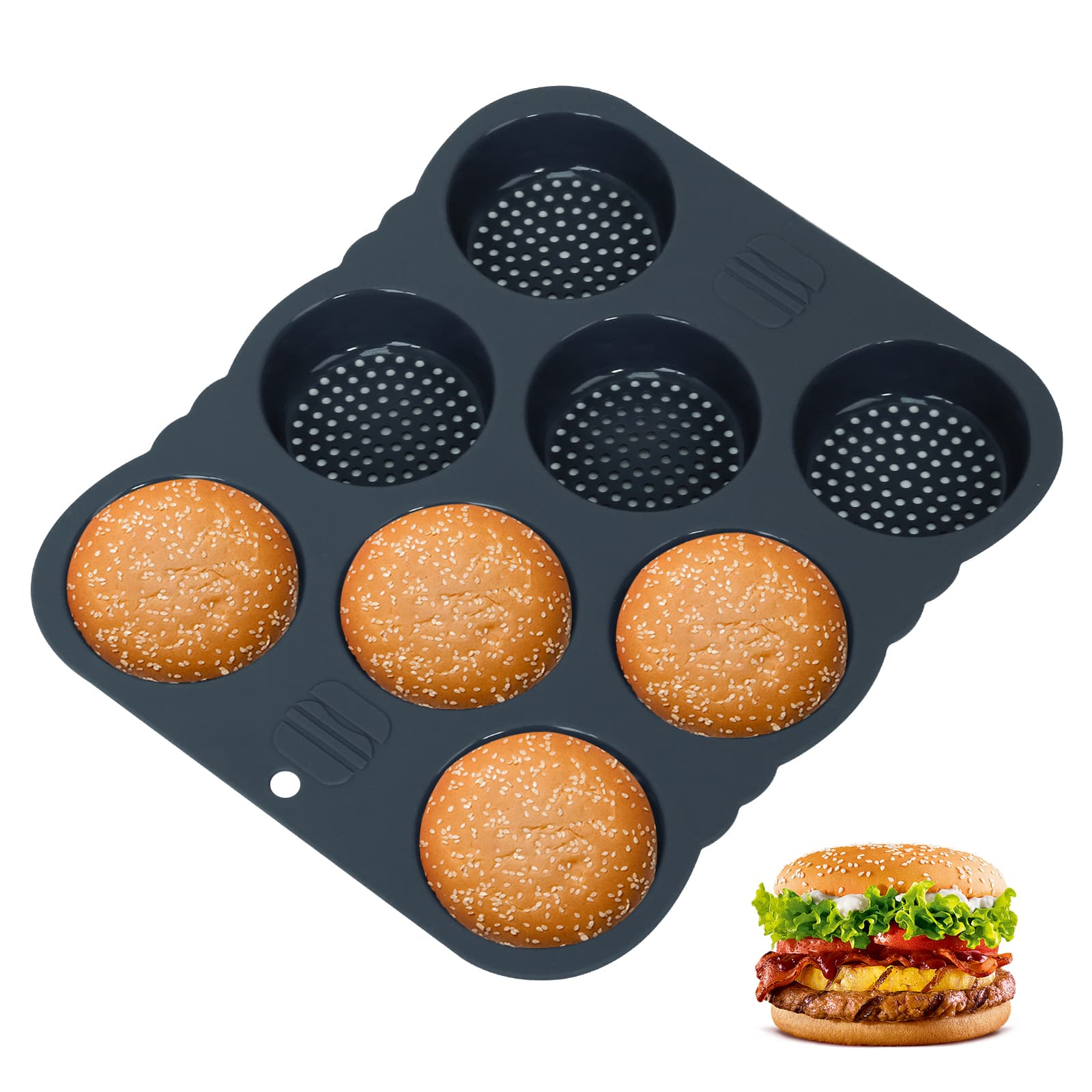 Obsoorth black eight-cavity mini hamburger bun pan