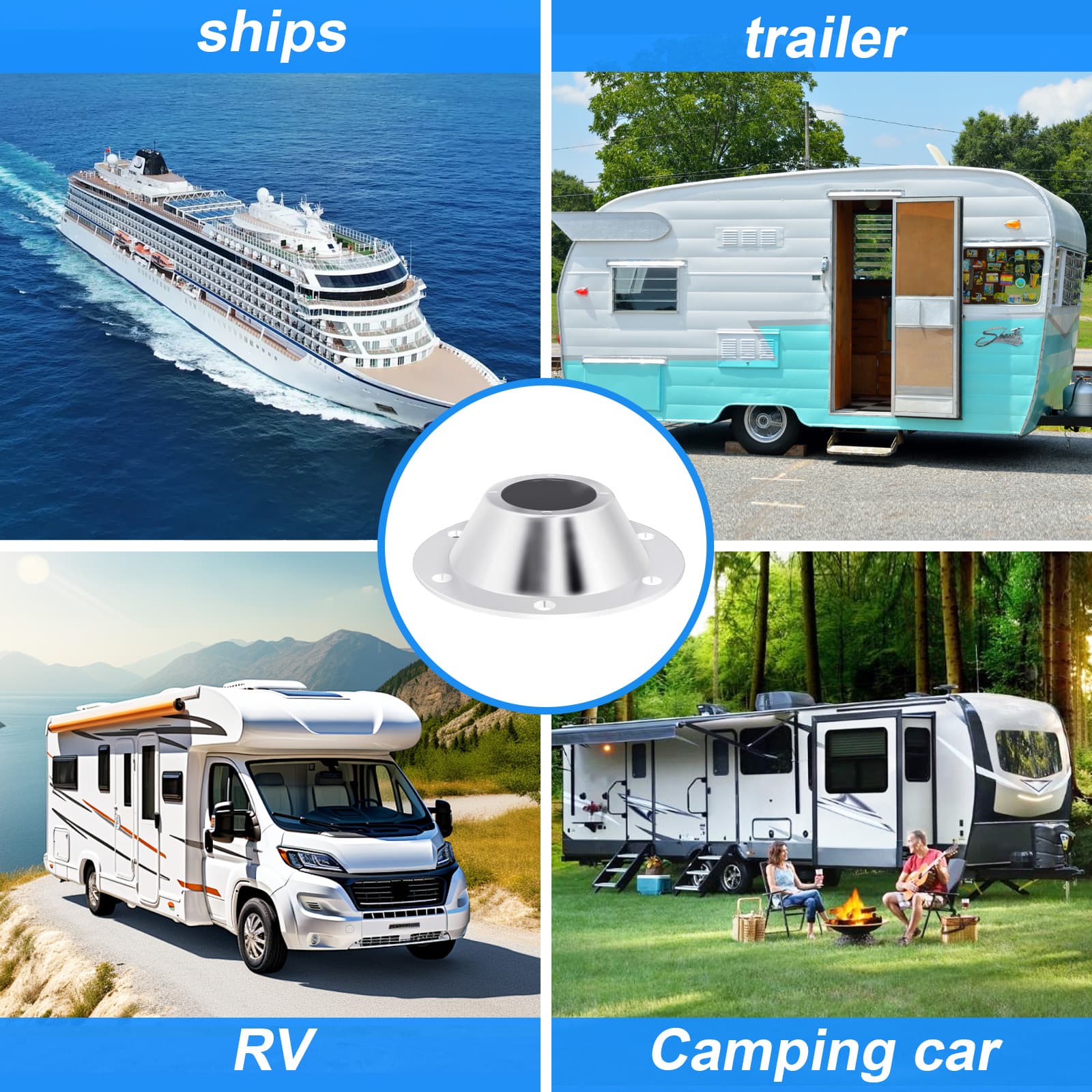 Silver Obsoorth RV table base mount for ships, trailers, RVs and camping vehicles