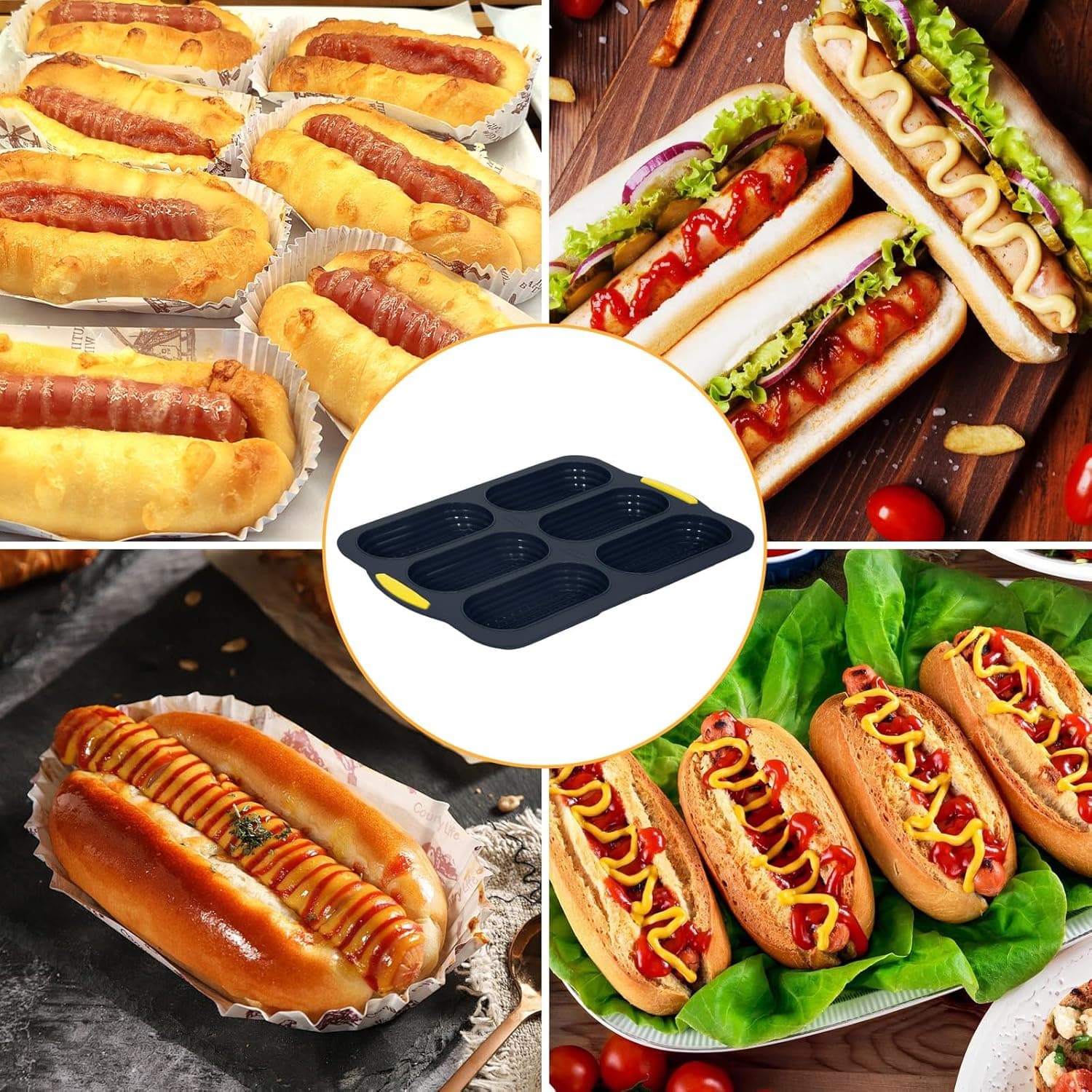 Hot dog and sandwich roll serving ideas for the Obsoorth six-cavity bun pan