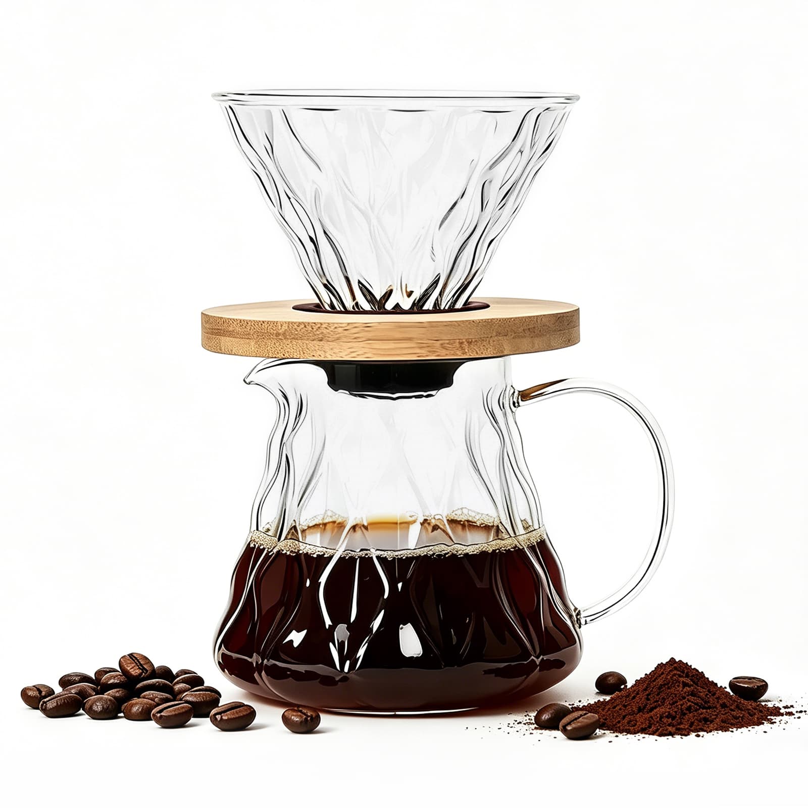 Obsoorth 20 oz glass pour over coffee maker set with bamboo ring